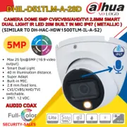 DAHUA OEM DHIL-D51TLMA-28D 5MP DOME CAMERA 4 IN 1 2.8MM SMART DUAL LIGHT IR LED