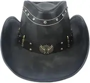 [ZJSCNBE] Women Men Western Cowboy Ha Wide Brim Punk Belt Jazz Sombrero Hombre Hat Size 58-59CM
