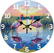 CHGCRAFT 12inch Flamingo Wall Clock Battery Operated Silent Non Ticking Sunset Reeds Boards Round Decorative Clock for Office Home Living Room Bedroom Bathroom Kitchen Decor