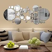 Mirror Wall Sticker 26 pcs DIY Reflective Removable Adhesive Acrylic Wall Sticker Decal Circle DIY Wall Stickers Wall Decoration for Art Window Wall Decal Kitchen Home Decoration