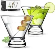 LUNA & MANTHA Martini Glasses Set of 2, Stemless Martini Cocktail Glasses for Margarita, Manhattan, Cosmopolitan, Home Bar, Evening Parties, Birthdays, Housewarming Gift, Crystal Clear 8 OZ