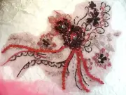 Embroidered 3D Applique Burgundy Floral Sequin Patch 14" (DH75)