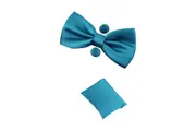 Mens Turquoise Matching Bow Tie, Pocket Square & Cuff Links Set
