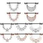 2X Multi Zircon Nipple Ring Heart Shape Shield Tongue Barbell Steel Bar Piercing