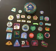 Lot of 111 VINTAGE Girl Scouts Badges Patches NEW Multiple of Many & Metal Tin
