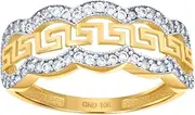 [JewelryWeb] 10k Two tone Gold Womens CZ Simulated Diamond Greek Key Fashion Ring 8.1mm Long Band Style-Ring for Women