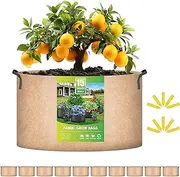 iPower 15 Gallon 10 Pack Grow Bags Nonwoven Fabric Pots Aeration Container with Strap Handles for Garden and Planting, 10-Pack Tan, 15 Gallon