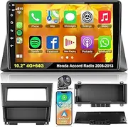 Android 13 Car Stereo for Honda Accord 2008-2013 4G RAM+64G ROM, 10.2 Inch IPS Touch Screen Car Radio with Wireless Carplay/Android Auto,GPS, WiFi, Bluetooth5.2, Support OBD2/DVR/DSP