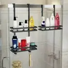 Shower Caddy Hanging Shelf with Hooks Suction Cups Stainless Steel--