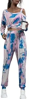 [LNYHLXS] Women's Print Off-The-Shoulder Long Sleeve Tie-dye Set Two-Piece Set