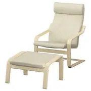 POÄNG armchair and footstool, birch veneer/Glose eggshell
