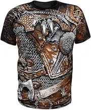Medieval Viking Odin Warrior T-shirt, Norse Mythology 3D Armor Totem Retro Harajuku Pagan Street Cosplay Top