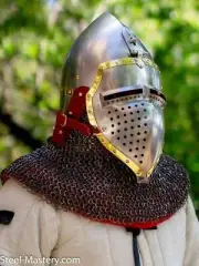 Medieval Bassinet Helmet 18 GAUGE BASCINET with Chainmail LARP helmet Costume