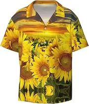 [EdWal] Sunflower Field Print Men's Print T Shirts Short Sleeve Polo Shirts Casual Summer Beach Shirt for Men