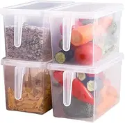 Sooyee Fridge Storage Containers Produce Saver, 4 Pack x 5L Stackable Refrigerator Organizer Keeper with Handle to Keep Fresh for Produce, Food,Fruits, Vegetables, Meat and Fish,Clear