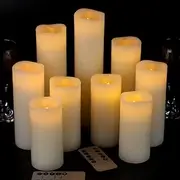 [Vinkor] Flameless Candles Battery Operated Candles 4" 5" 6" 7" 8" 9" Set of 9 Ivory Real Wax Pillar LED Candles with 10-Key Remote and Cycling 24 Hours Timer