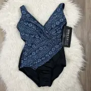 Miraclesuit Oceanus swimsuit size 10 slimming shaping Paillette blue