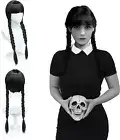 Wednesday Addams Wig for Children Women, Wednesday Addams Long Black Braided Wig