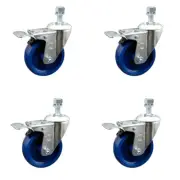 4 Inch SS Solid Polyurethane ½ Inch Threaded Stem Caster Set Total Lock Brake