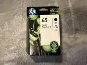 SEALED GENUINE HP 2-PACK 65 BLACK & TRI-COLOR OEM INK CARTRIDGE
