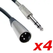 4 Pack - 10ft XLR 3-Pin Male to 1/4" Stereo TRS Shielded Microphone Mic Cable