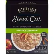 2 Boxes Better Oats Steel Cut Instant Oatmeal with Flax Seeds Apples & Cinnamon