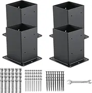 AXWHYS 4x4 Post Base 4 Pcs, (Inner Size 3.6x3.6) Post Anchors, 13GA Thick Solid Steel & Black Powder Coated,Deck Post Brackets Support Deck Base Plate Pergola Brackets Fence Kit Mailbox Mount