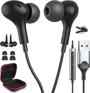 USB Earbuds for PC Laptop Mignetic Wired Earphone Computer Headphone with Microphone Control Mute Mic Noise Canceling in-Ear Silicone Cap Corded Headset for MacBook Pro Office Work School Zoom Travel