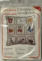 Vintage Bucilla Summer Scenes 1537 Crewel Embroidery 16" Pillow Kit New Sealed