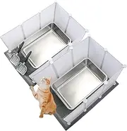 2 Set Extra Large Giant Stainless Steel Litter Box for Cats(23.6 x 15.7 x 5.9 inches) with 2 Metal Cat Litter Scoop,16 Litter Splash Shield and 2 Cat Litter Mat,Easy Clean,Non Stick