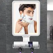 JJhxr Heated Shower Mirror Fogless for Shaving, 3 Color Dimming Shower Shaving Mirror, 9.5 * 8inch Anti-Fog Shower Mirror with Lights, Wall-Mounted Large Shaving Mirror with Razor Holder