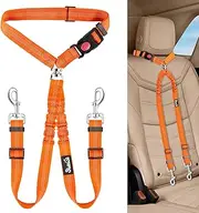 Lukovee Double Dog Seat Belt, New Dual Pet Car Headrest Restraint Safety Seatbelt No Tangle Dog Leash Duty Adjust Elastic Bungee Puppy Lead Splitter Connect Harness in Vehicle Travel for 2 Dogs