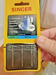 Singer 3 count Overlock Needles 1 of 70/10 & 2 of 90/14 Double Grooved #2053-01