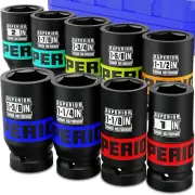 9 Piece 1" Drive Deep Impact Socket Set, 1 Inch - 2 Inch, SAE, 6-Point Design, H