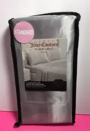 JUICY COUTURE SILVER SATIN STANDARD PILLOWCASES SET Of 2 Rose’ Collection NIP