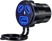 12V Type C USB Outlet Quick Car Charger Socket Dual Port Type C Fast Charger Socket Power Waterproof 12V / 24V Marine Boat Motorcycle Truck