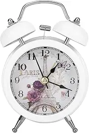 XIASABA Mini Metal Digital Alarm Clock Mute with Lights Twinkling Bell for Bedroom Student (White)