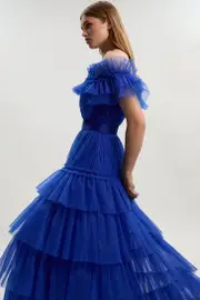 Tulle Layered Off the Shoulder Maxi Dress