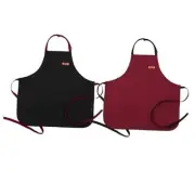 AdjustableWaist Bib Apron for Servers&Chefs Black and Red Apron