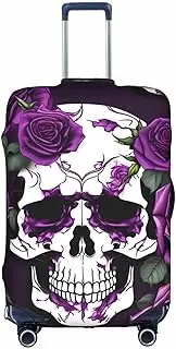 [Pvinnk] Purple Rose skeleton Print Protective Luggage Cover Elastic Washable Suitcase Protector Travel Gear Protector, White, Small