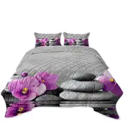 Purple Orchid Flower over Spa Pebbles Coverlet