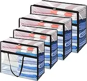 4 Pack Clear Plastic Storage Bags, 40L+40L + 60L + 90L Clothes Storage Bag with Zipper Closet Organizer Moving Bags with Reinforced Handle for Loft Wardrobe for Bedding Clothes Blanket Duvet