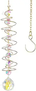 Tyqour Sun Catcher Crystal Hanging Wind Chime Rainbow, Colourful Hanging Sun Catcher with Double Spiral, Looking Ball Spiral Tail Suncatcher for Windows, Home, Garden, Party, Wedding Decoration