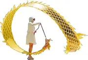 Dragon Dance Silk 6M Long Dragon Dance Ribbon for Kids Rotating Light Flowy Dragon Fitness Ribbon Gymnastic Streamer with Hand Wand, Talent Shows Artistic Dancing (Color : Gold)
