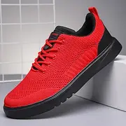 Men's Red Mesh Knit Running Sneakers with Non-Slip Outsole – Lightweight Breathable Athletic Shoes for Walking, Gym Travel and Everyday Comfort
