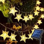 Windpnn Solar String Lights Outdoor, Solar Powered Star String Lights, 30ft 50LED 8 Modes Waterproof Christmas String Lights for Gardens Patio Landscape Xmas Tree Decorations(Warm White)
