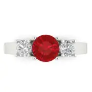 1.50 ct Round Cut 3 stone Tourmaline Promise Bridal Wedding Ring 14k White Gold
