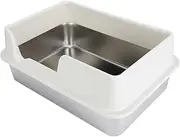 Stainless Steel Litter Box, Enclosed Cat Litter Box with Litter Shovel, High Sided Litter Box, Anti Leakage Metal Litter Pan Tray for Small Medium Cats, Bunnies, Guinea Pigs