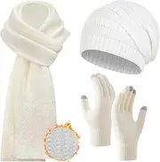 [WYVAS] Winter Beanie Hat Scarf Gloves Set, Warm Knit Beanie Hat Long Scarf Touch Screen Gloves Set Winter Gifts for Women Men