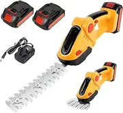 2 in 1 Cordless Electric Hedge Trimmer, with 2 * 2000Mah Battery and 2 Interchangeable Blades, Rechargeable Handheld Hedge Trimmer, with Fast Charger, Speed ​​Up to 20000Rpm, for Gardens, Courtyards